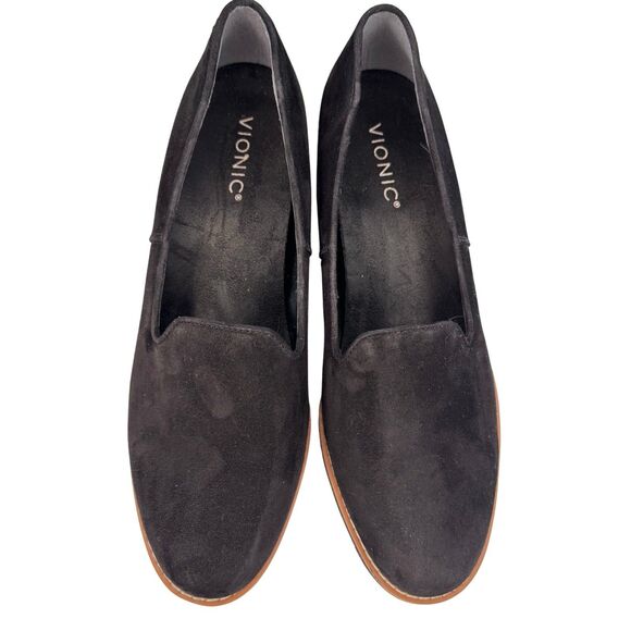 Vionic Wedge Suede Shoes Sz 10 Black Willa Leather Slip On Comfort Orthotic - Picture 6 of 11
